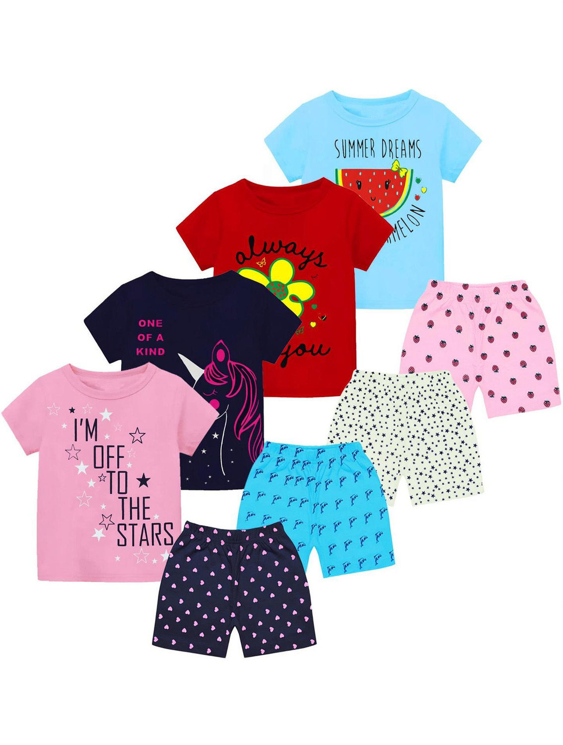 Image of fasla Girls Casual T-shirt Shorts (Peach & Green)