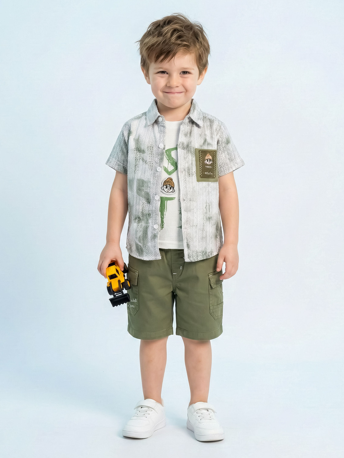 Image of Choo Choo Boys Casual Shirt Shorts (Off White, White, Peach)