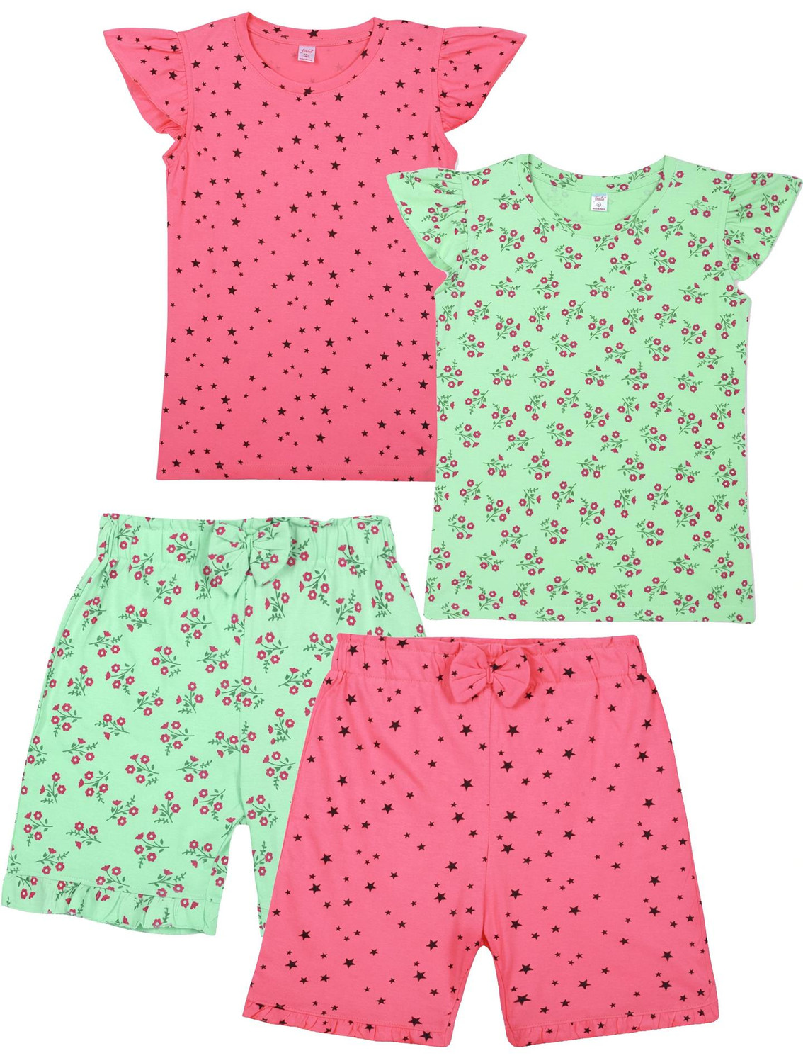 Image of fasla Girls Casual T-shirt Shorts (Peach & Green)