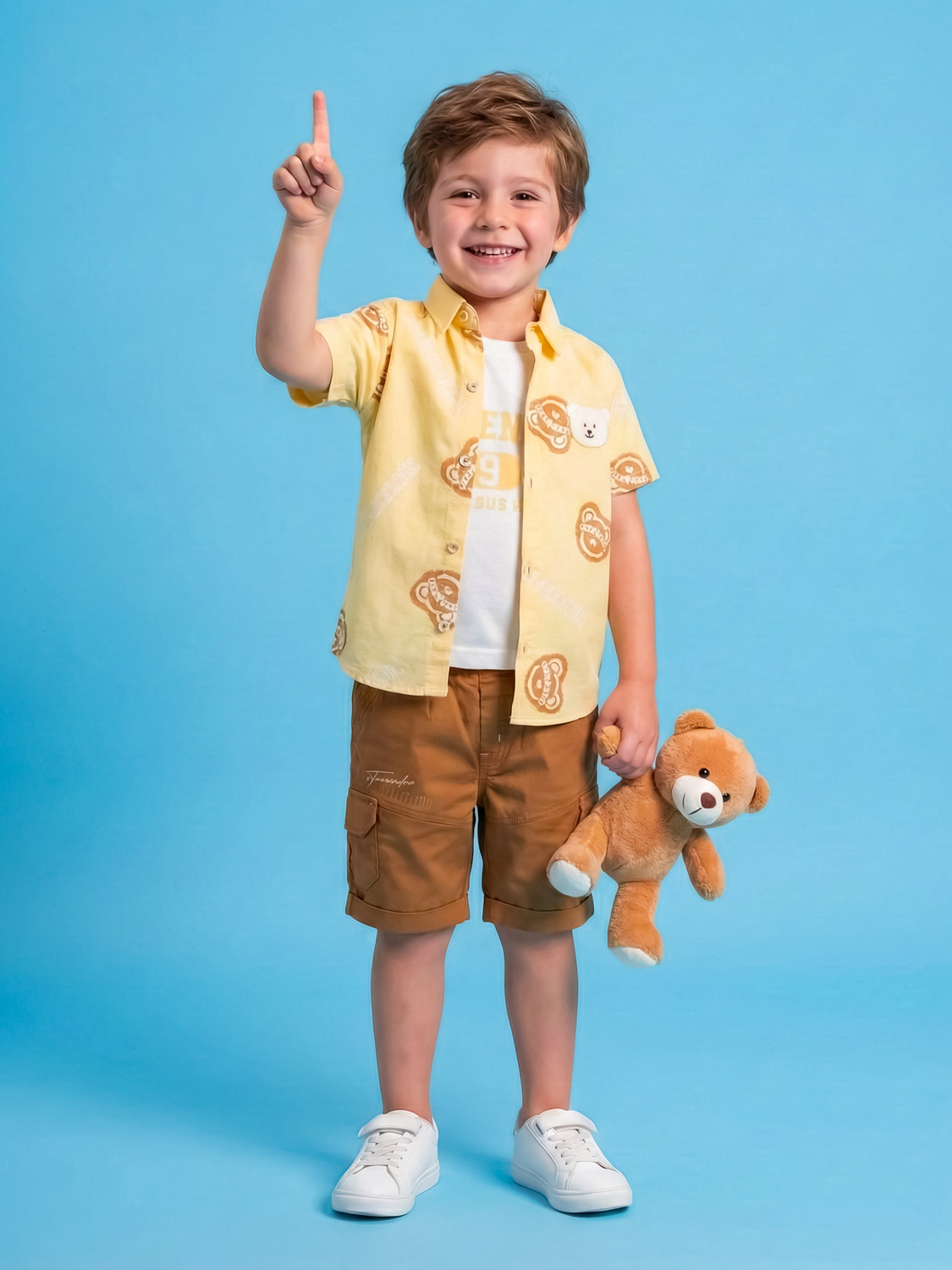 Image of Choo Choo Boys Casual Shirt Shorts (Off White, White, Peach)
