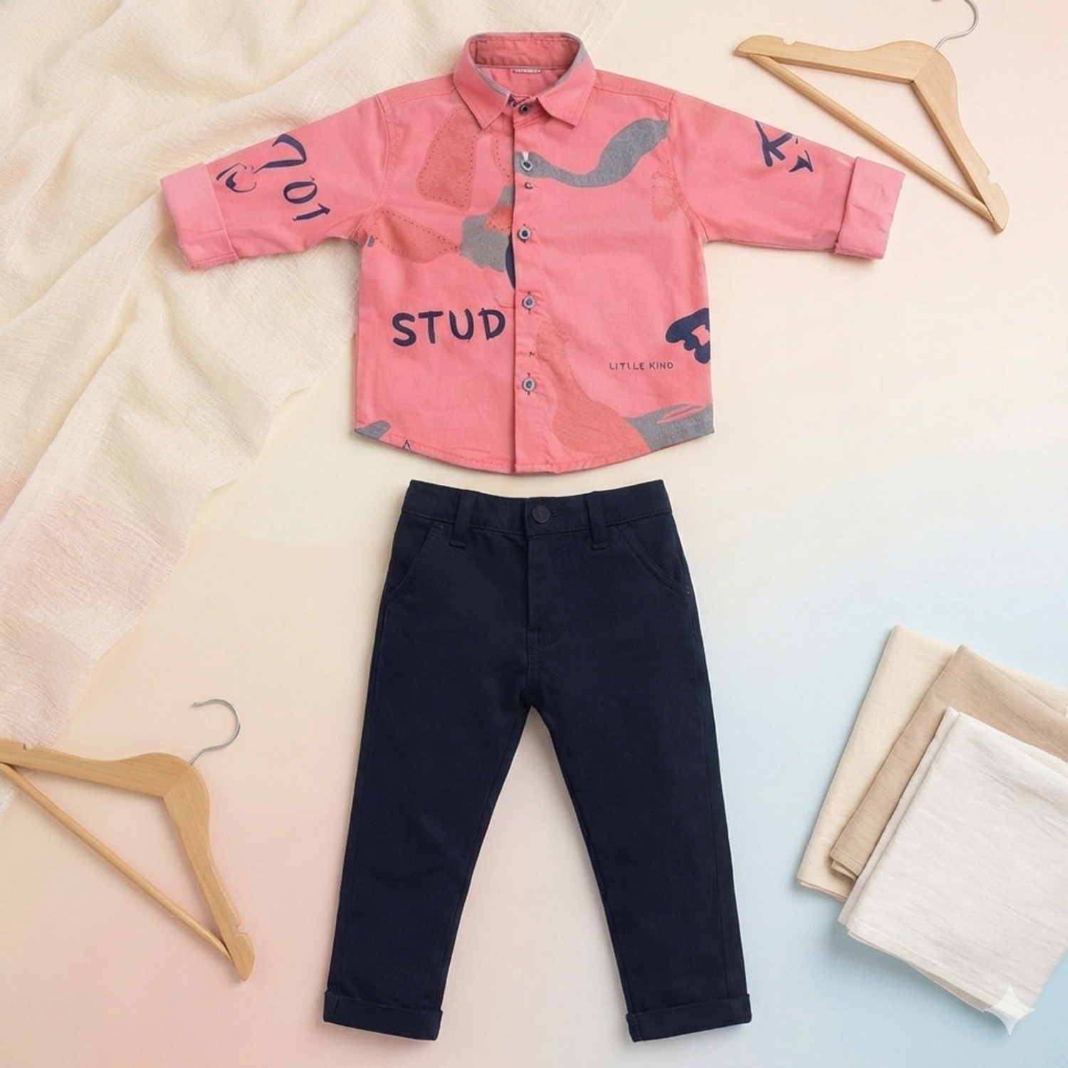 Image of Allkind Boys Casual Shirt Pant (Pink)