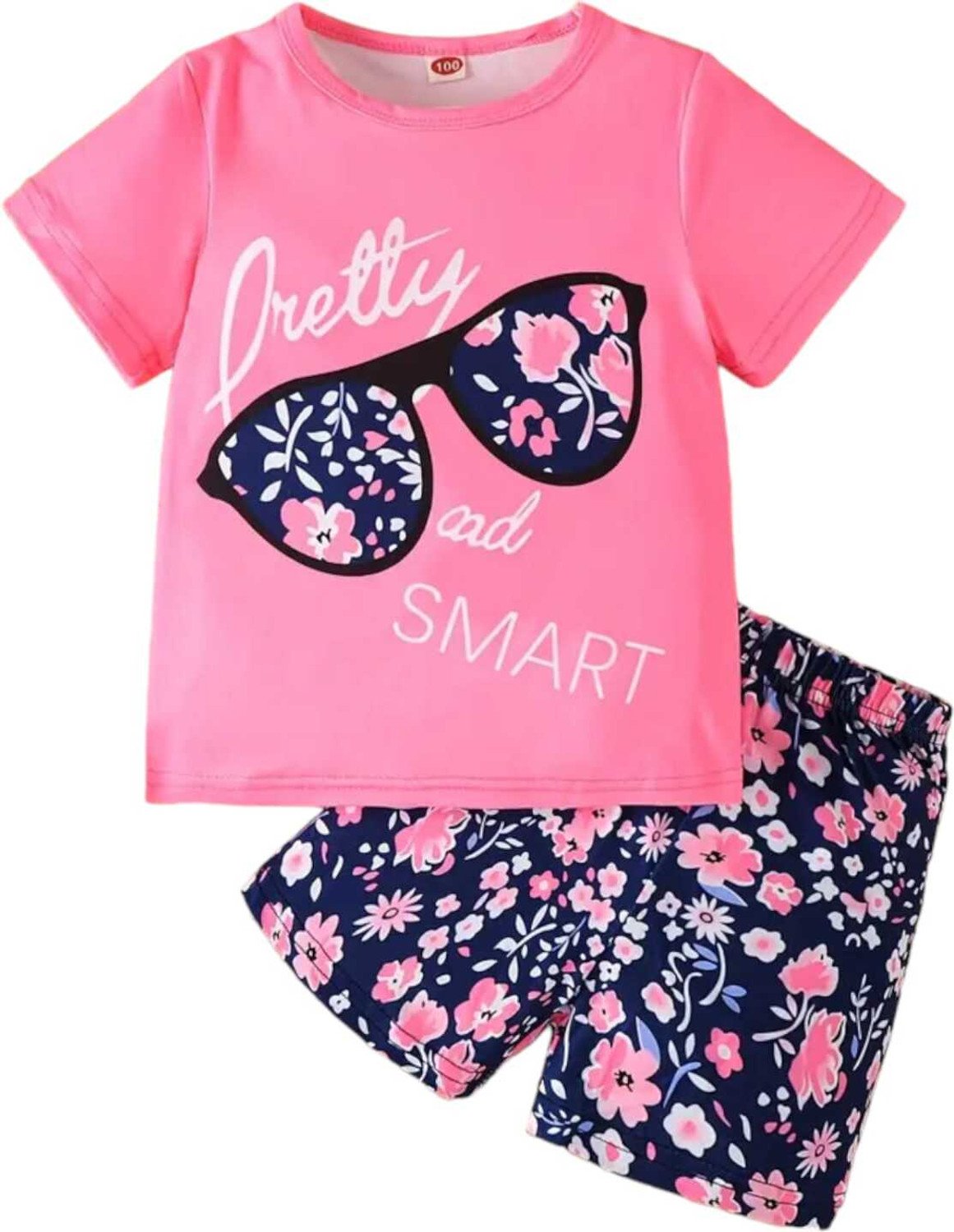 Image of fasla Girls Casual T-shirt Shorts (Peach & Green)