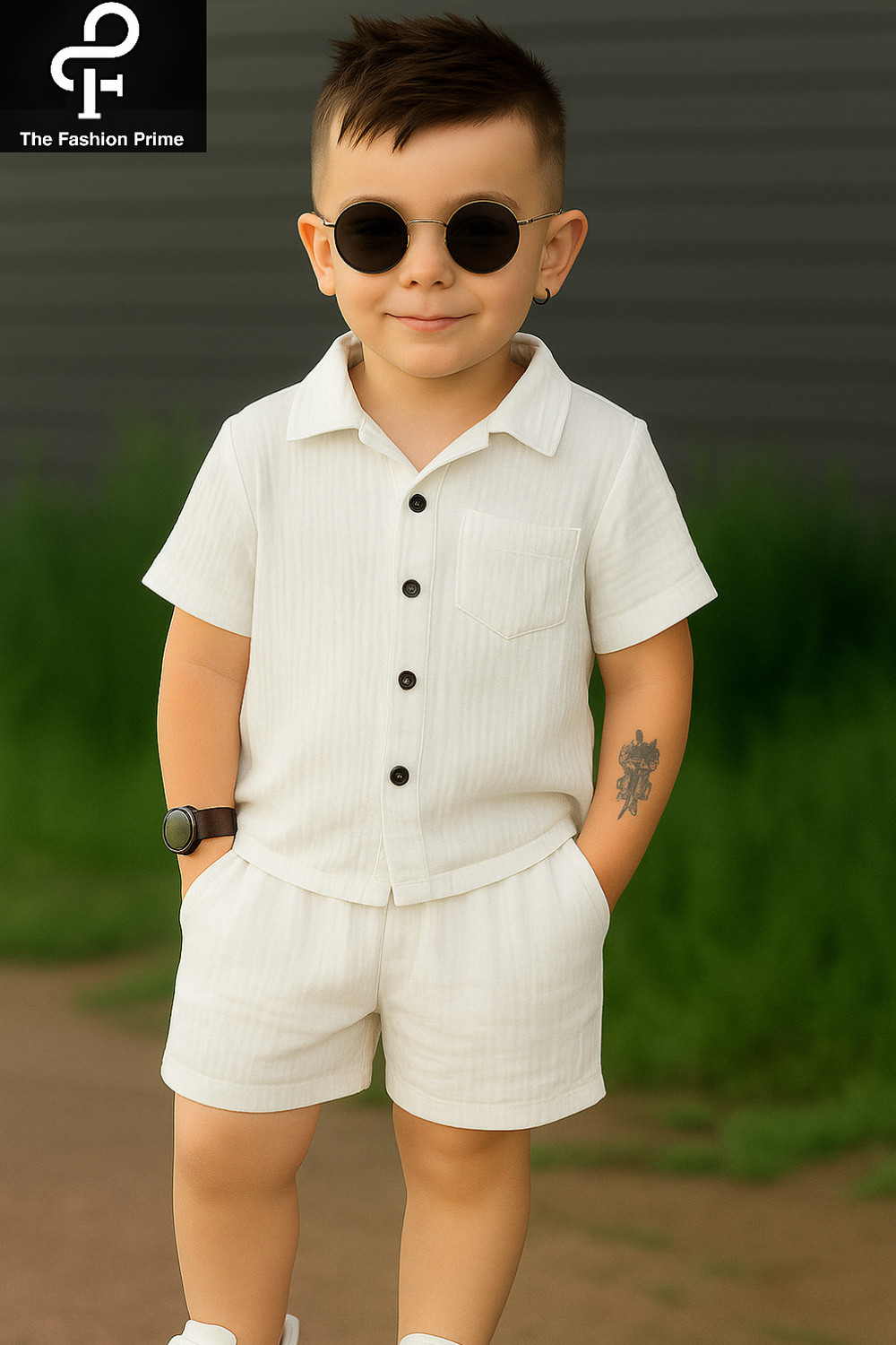 Image of The Fashion Prime Boys Party(Festive) Shirt Shorts (Cream 1)
