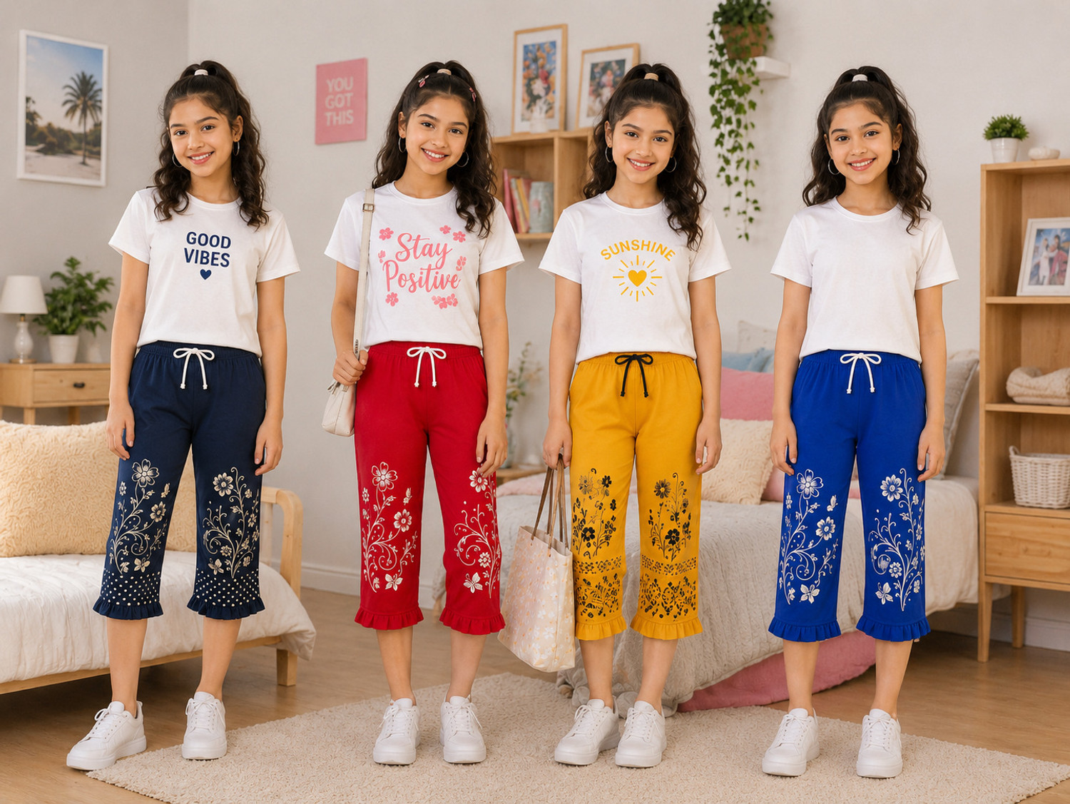 Image of Veecap Capri For Girls Casual Printed Cotton Blend (Multicolor Pack of 5)
