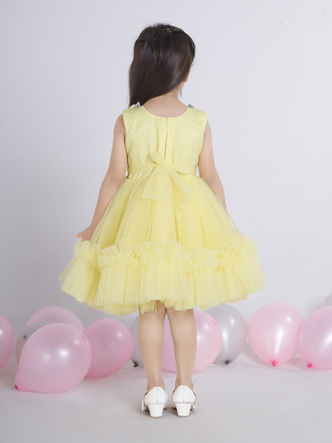 Image of Ministich Baby Girls Midi /Knee Length Party Dress (Yellow, Sleeveless)