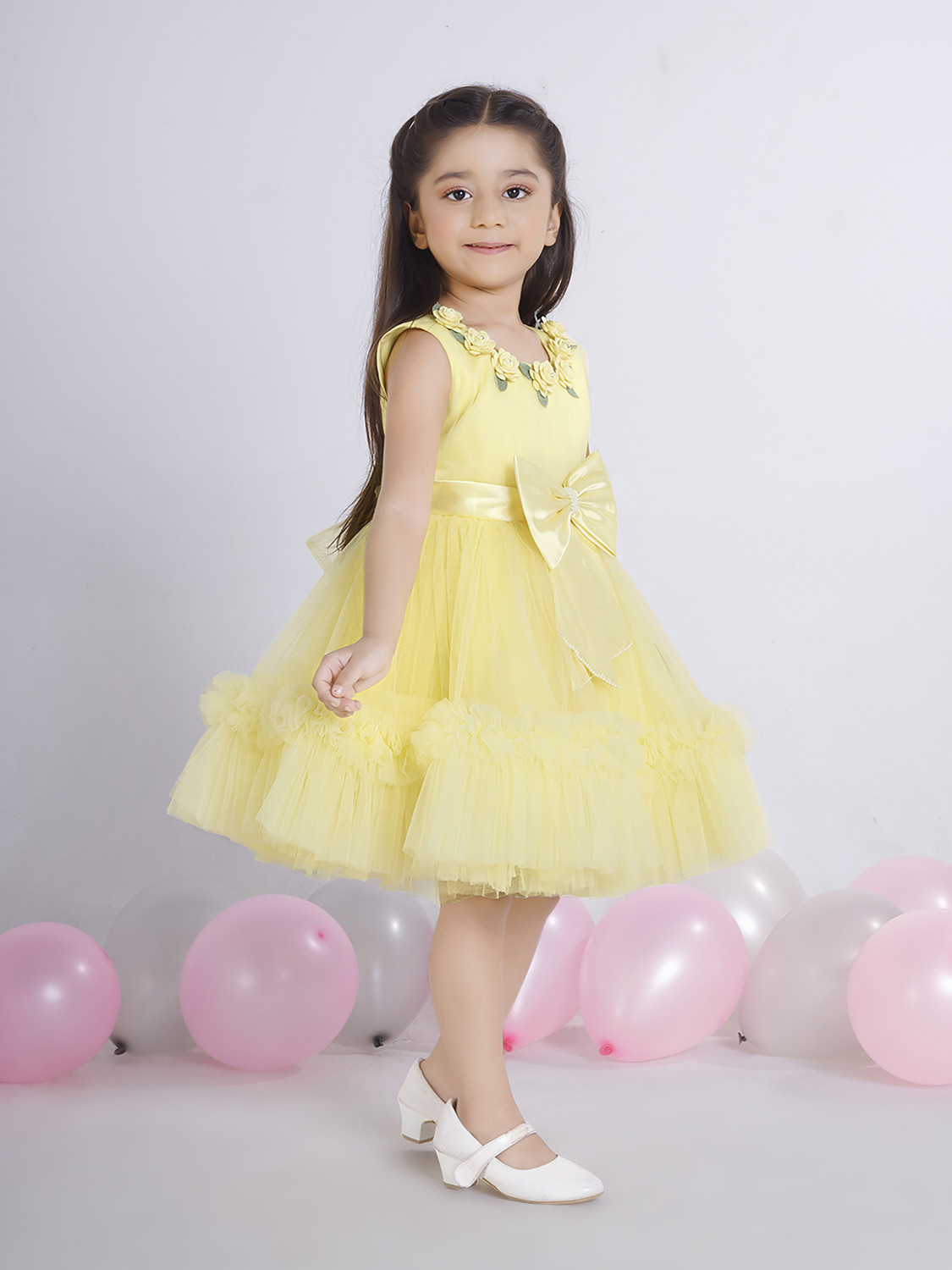 Image of Ministich Baby Girls Midi /Knee Length Party Dress (Yellow, Sleeveless)
