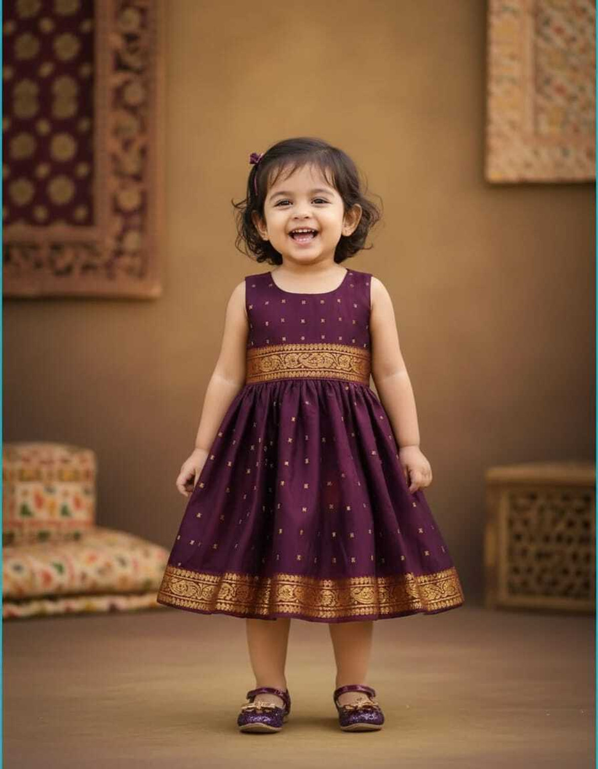 Image of A Kasis Dresses Girls Below Knee Festive /Wedding Dress (White, Green, Short Sleeve)