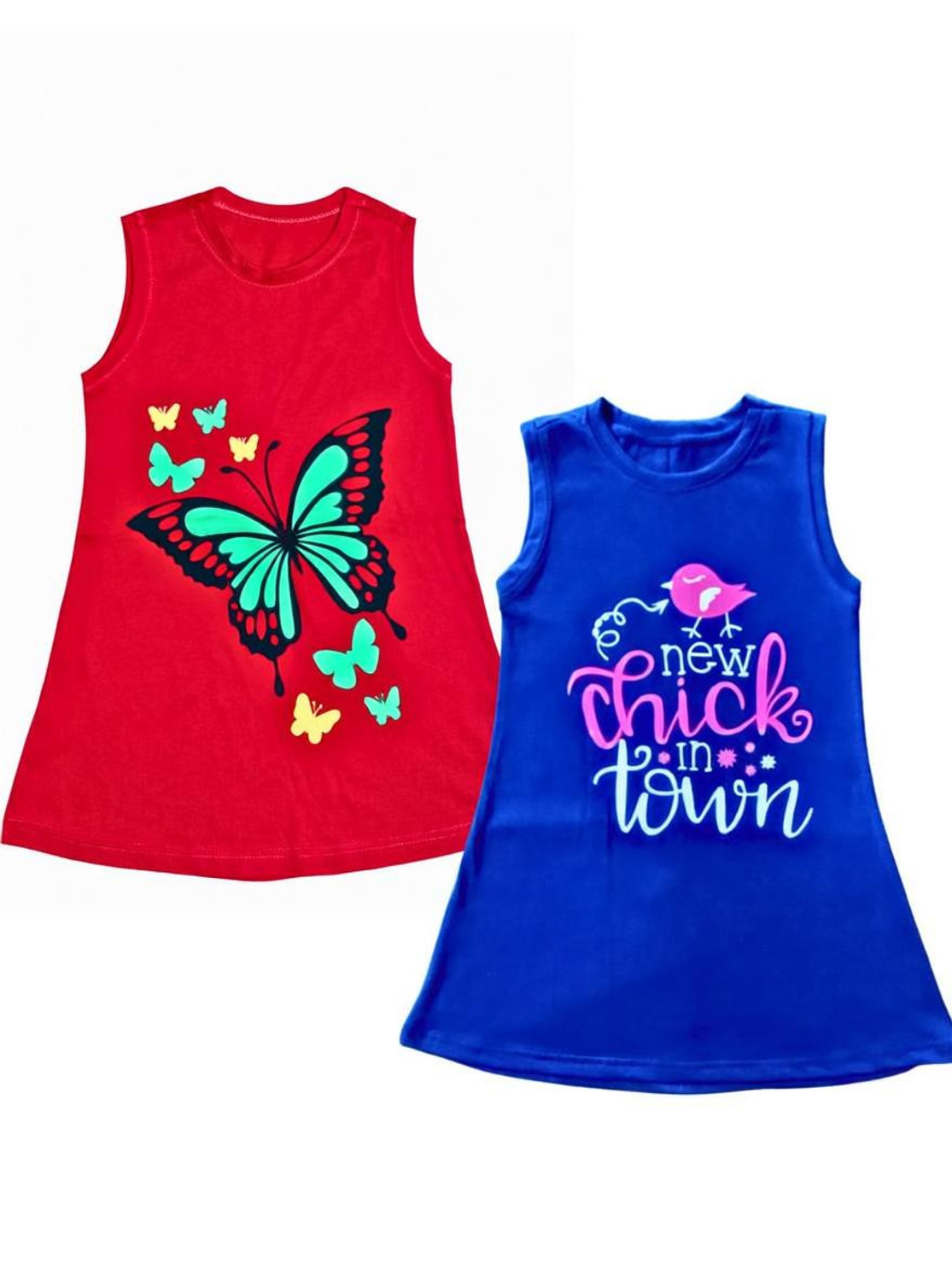 Image of CHIRUK Girls Midi /Knee Length Casual Dress (Multicolor, Sleeveless)