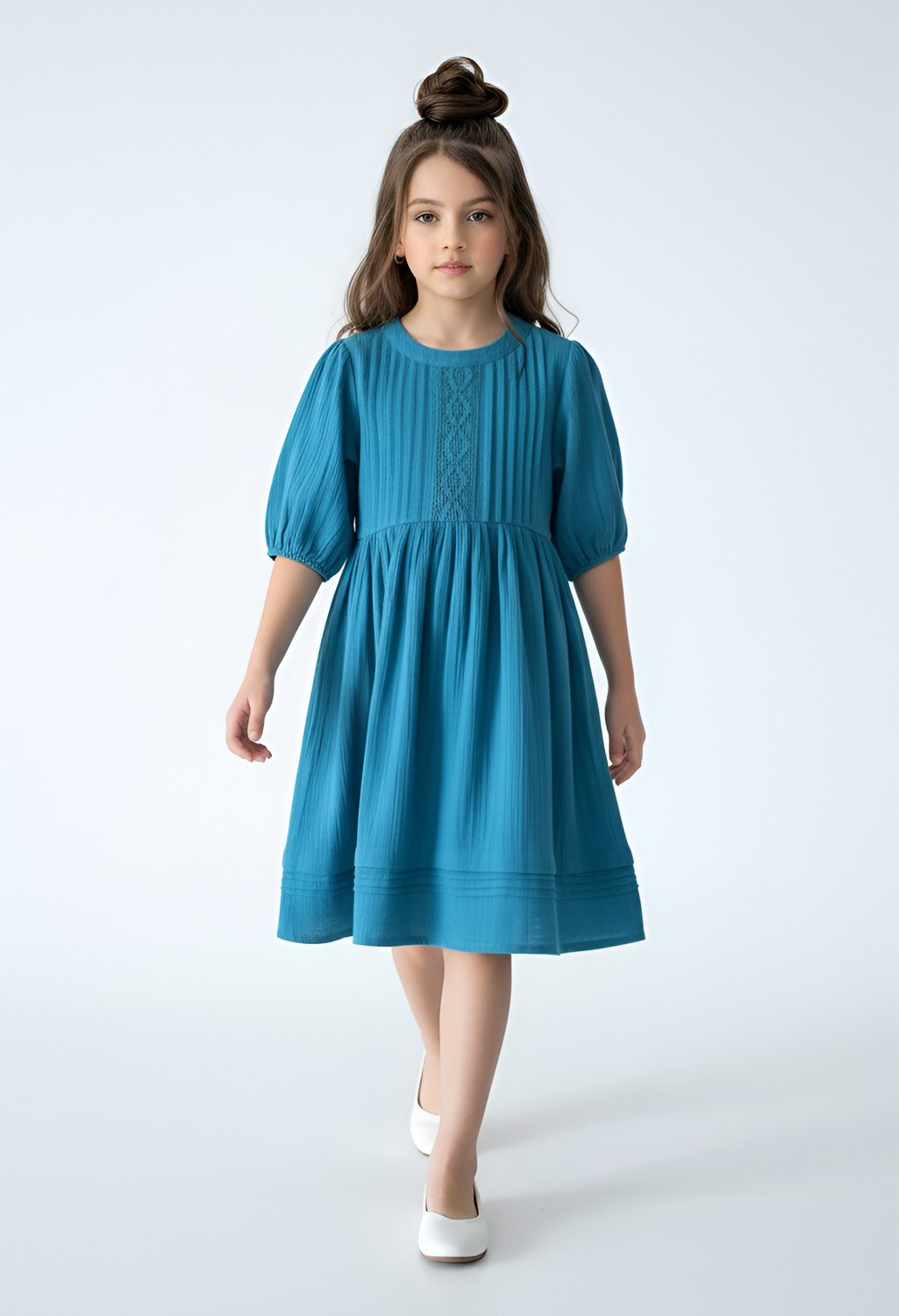 Image of STYLESTONE Girls Maxi /Full Length Casual Dress (Dark Blue, Half Sleeve)