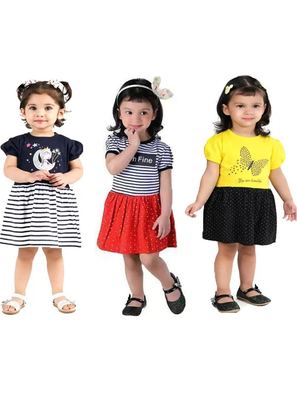 Image of A Kasis Dresses Girls Below Knee Festive /Wedding Dress (White, Green, Short Sleeve)