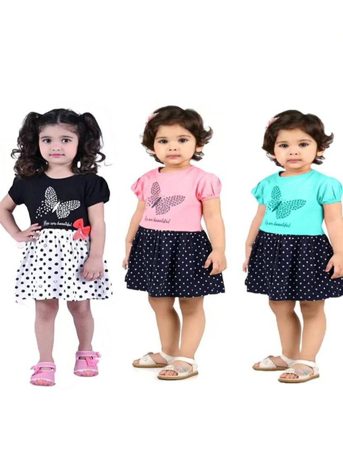 Image of A Kasis Dresses Girls Below Knee Festive /Wedding Dress (White, Green, Short Sleeve)