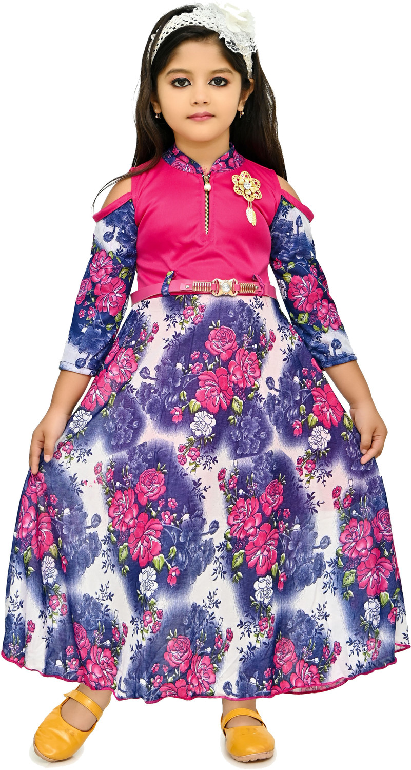 Image of STYLESTONE Girls Maxi /Full Length Casual Dress (Dark Blue, Half Sleeve)