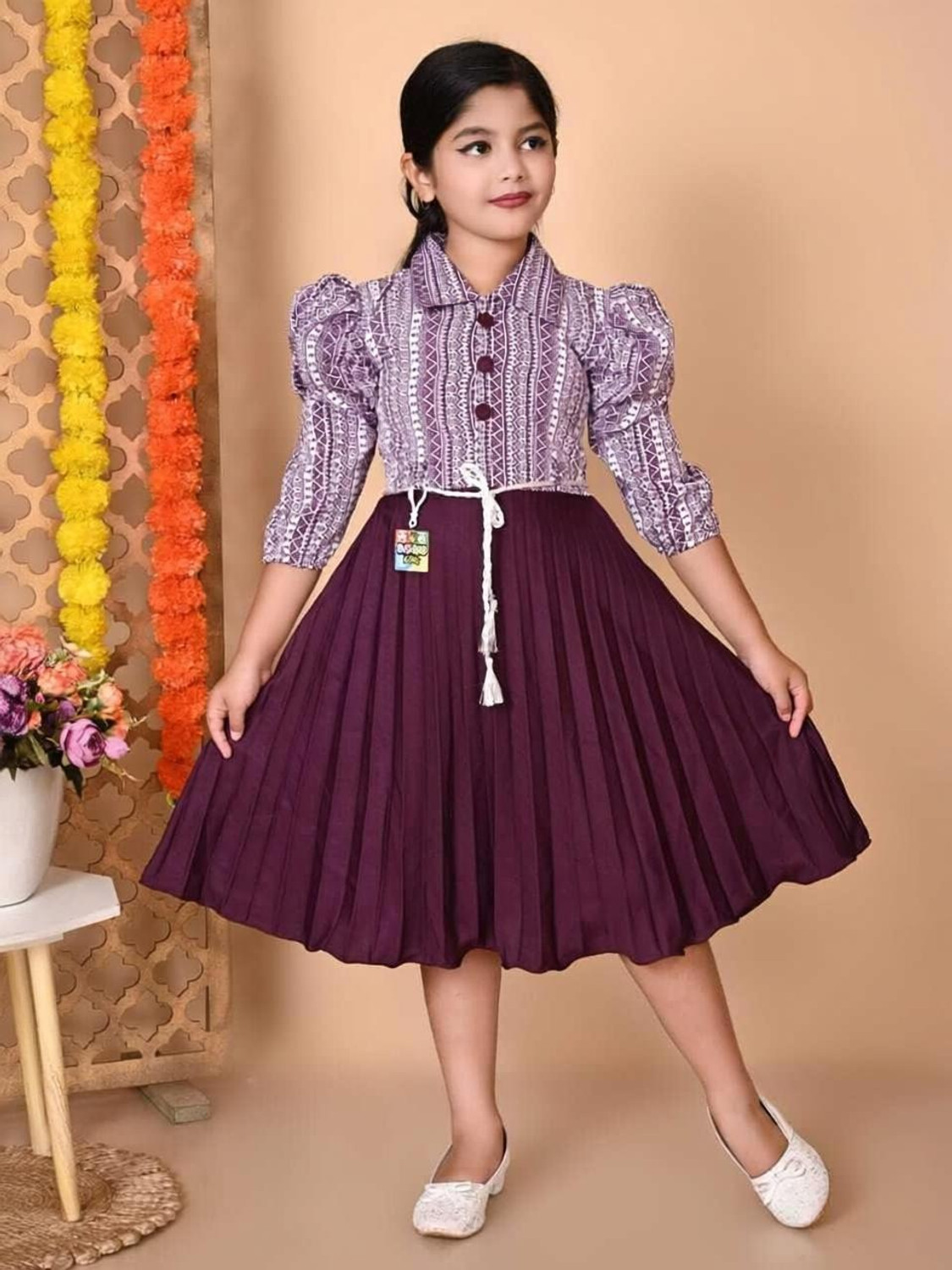 Image of Meraki Fab Girls Maxi /Full Length Casual Dress (Purple, 3 /4 Sleeve)