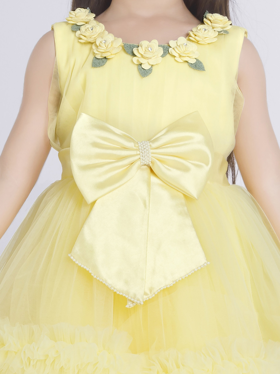 Image of Ministich Baby Girls Midi /Knee Length Party Dress (Yellow, Sleeveless)