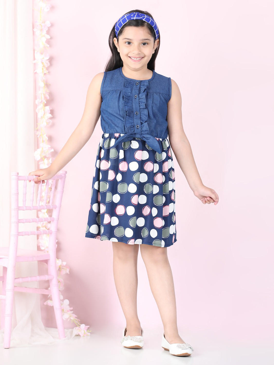 Image of STYLESTONE Girls Maxi /Full Length Casual Dress (Dark Blue, Half Sleeve)