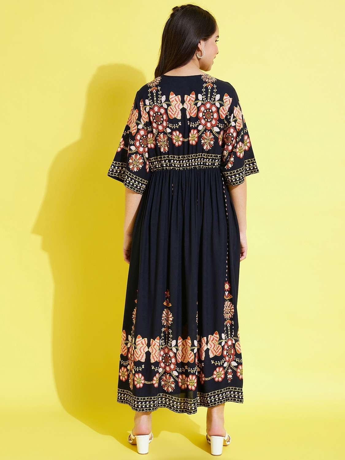Image of STYLESTONE Girls Maxi /Full Length Casual Dress (Dark Blue, Half Sleeve)