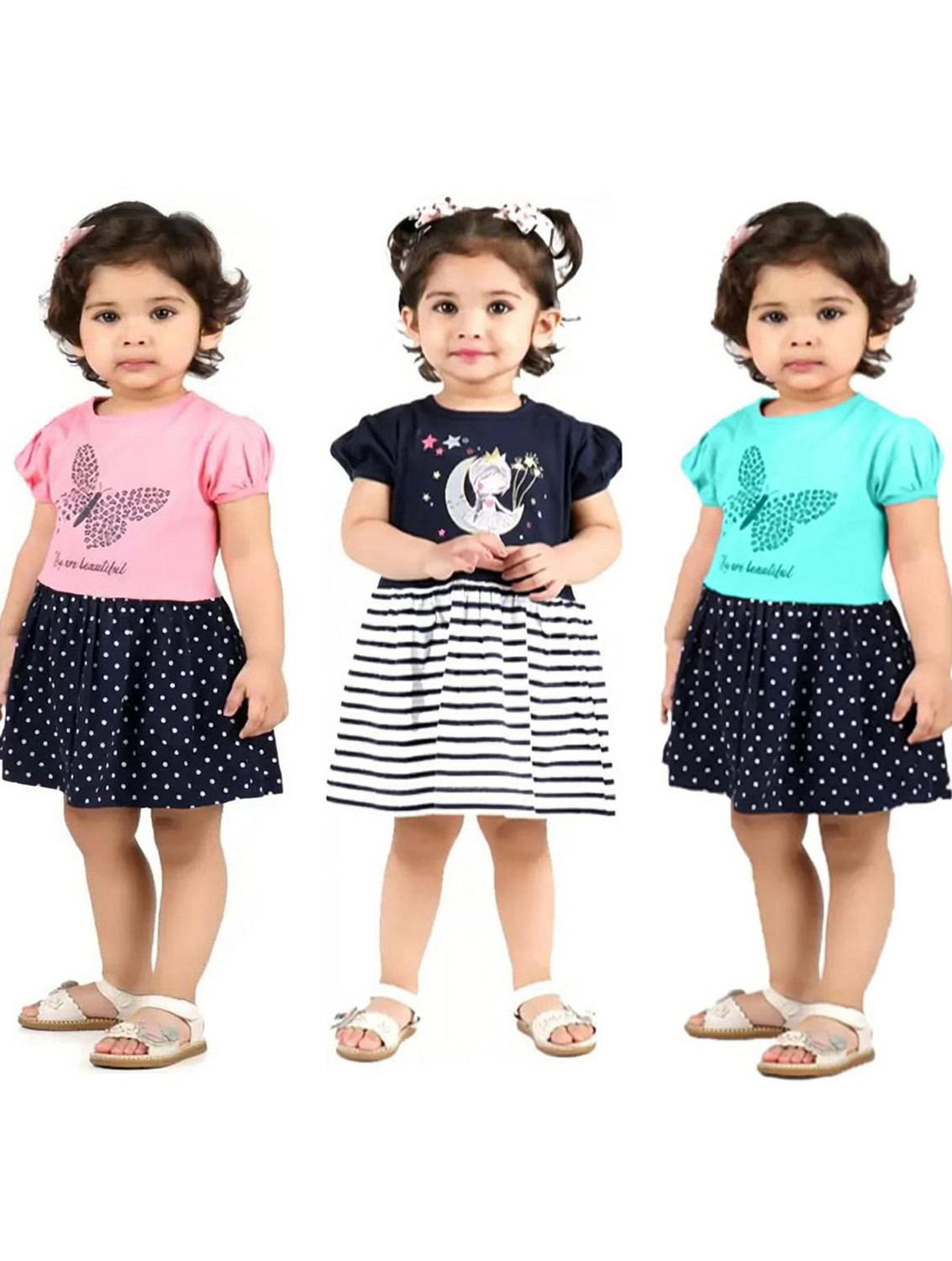 Image of A Kasis Dresses Girls Below Knee Festive /Wedding Dress (White, Green, Short Sleeve)