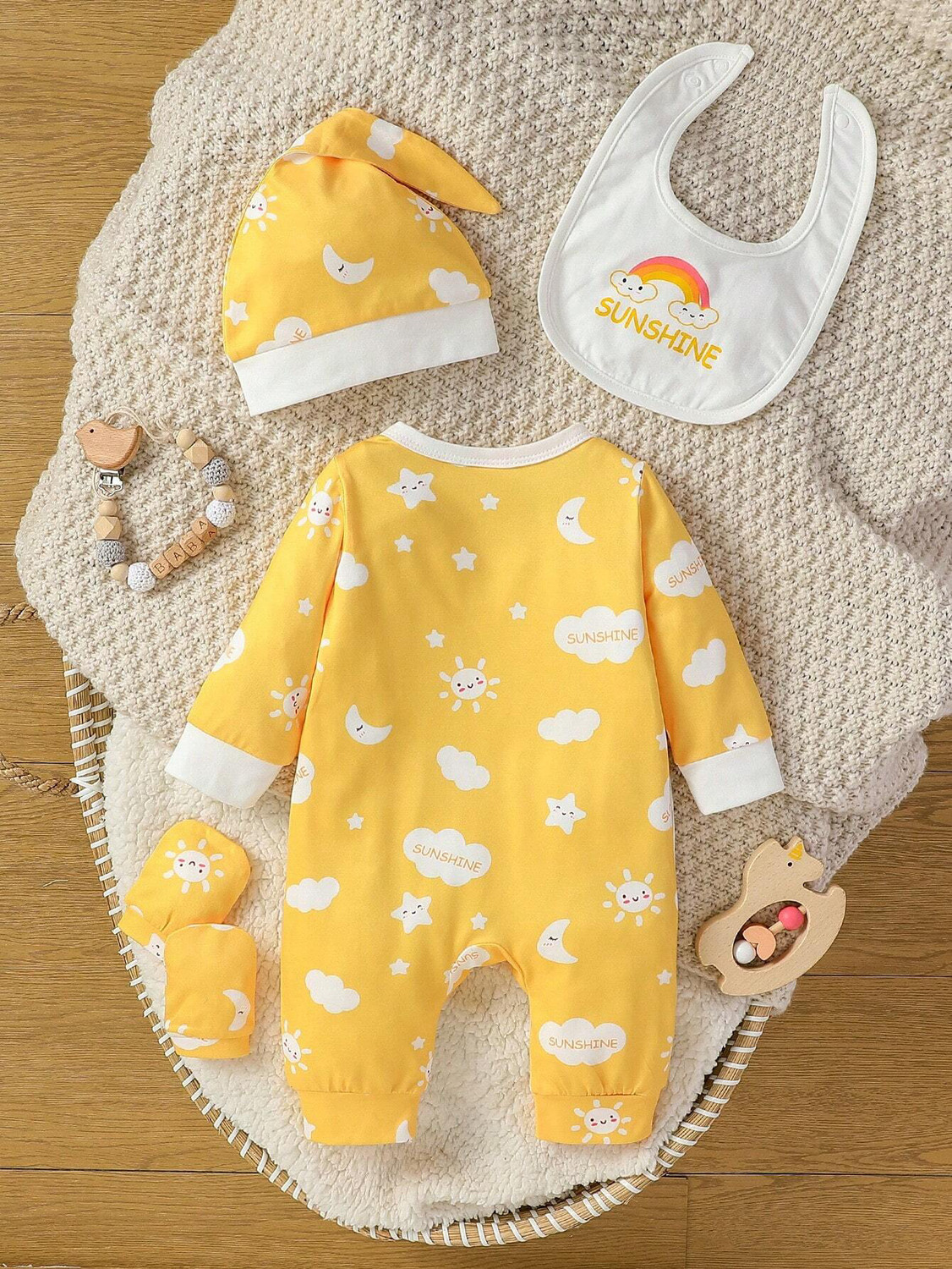 Image of noorclothing Romper For Baby Boys & Baby Girls Casual Printed Cotton Blend (Yellow, Pack of 1)