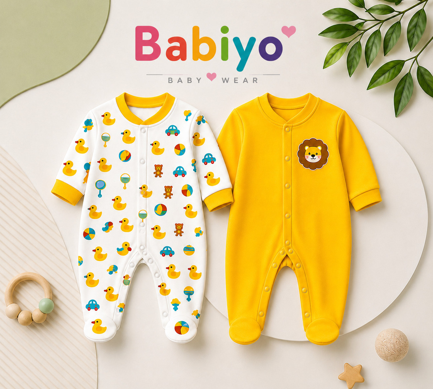 Image of noorclothing Romper For Baby Boys & Baby Girls Casual Printed Cotton Blend (Yellow, Pack of 1)
