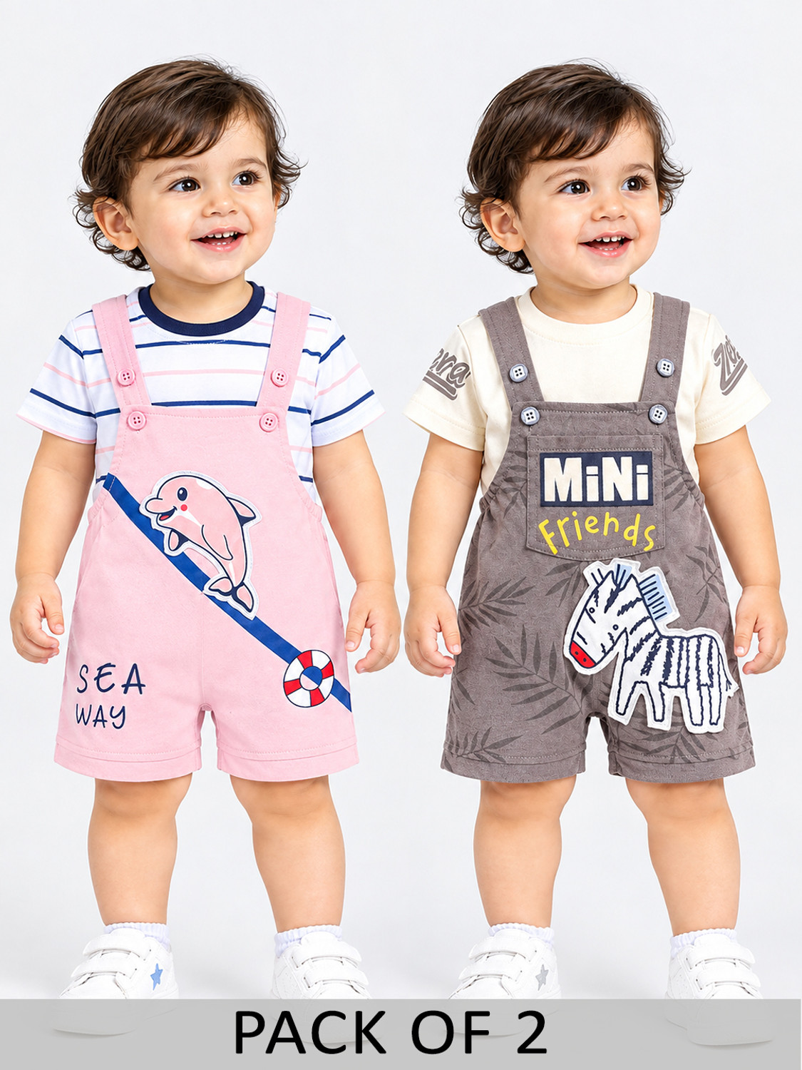 SUPERSQUAD Baby Boys & Girls Dungaree, Multicolor, Pack of 2 - Image 1