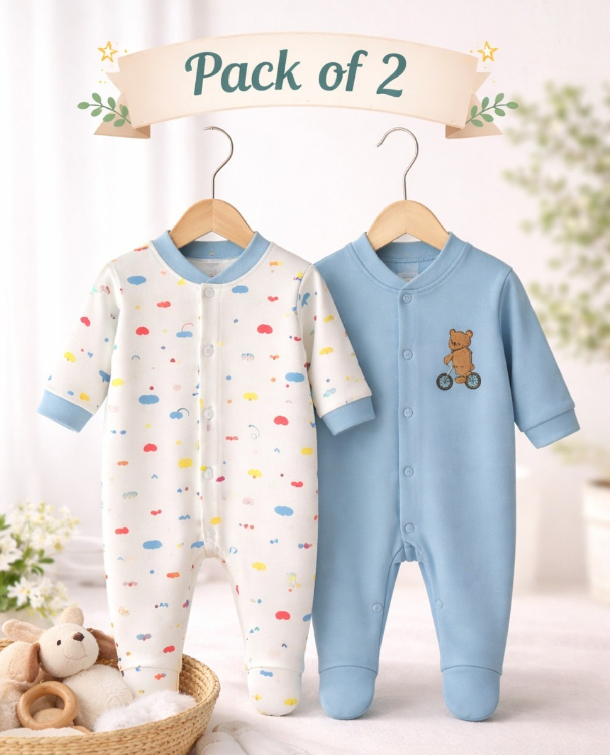 Image of noorclothing Romper For Baby Boys & Baby Girls Casual Printed Cotton Blend (Yellow, Pack of 1)