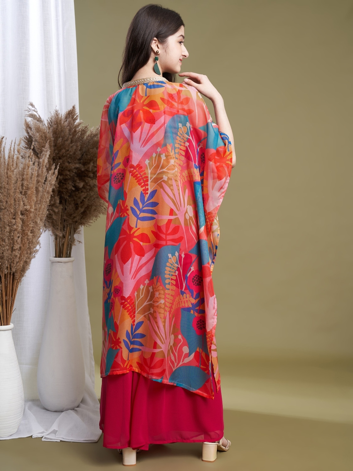 Image of Curly Tales Girls Festive & Party Ethnic Jacket, Blouse and Palazzo Set (Multicolor Pack of 1)