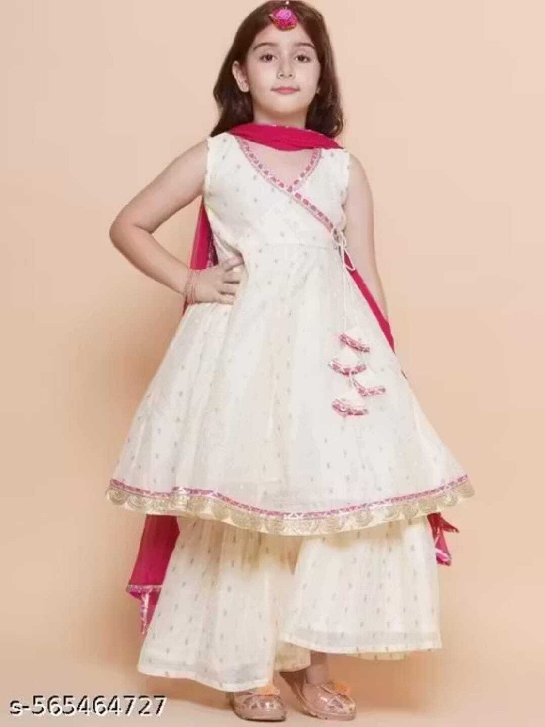 Image of Gunatit Girls Festive & Party Ethnic Jacket, Blouse and Palazzo Set (Multicolor Pack of 1)