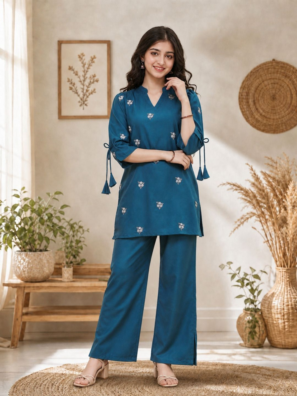Image of Gunatit Girls Festive & Party Ethnic Jacket, Blouse and Palazzo Set (Multicolor Pack of 1)