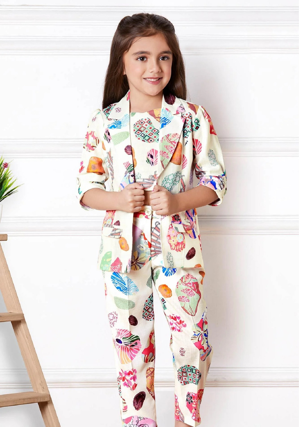 Image of Gunatit Girls Festive & Party Ethnic Jacket, Blouse and Palazzo Set (Multicolor Pack of 1)