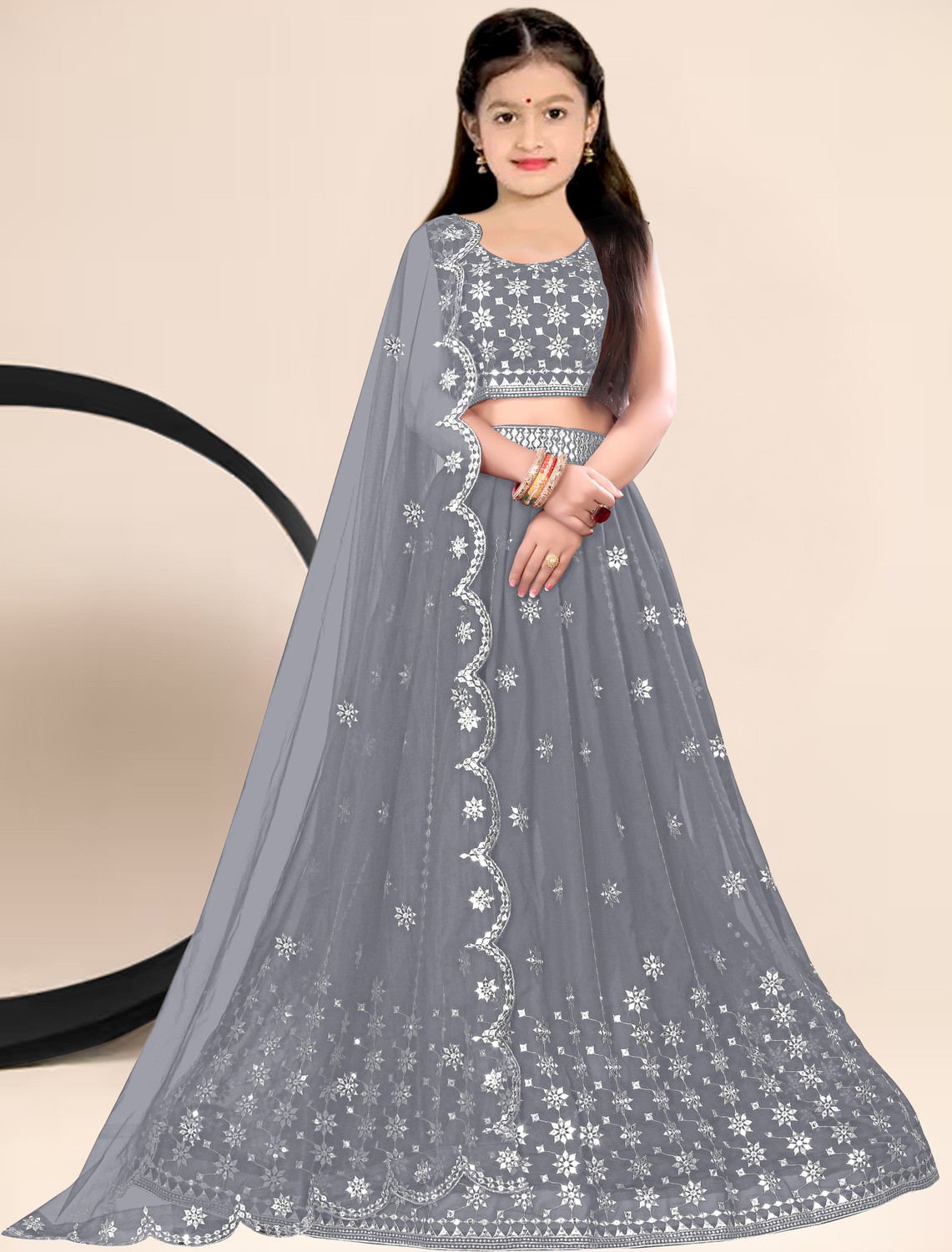 Image of NTURVA Girls Lehenga Choli Party Wear Embellished Lehenga, Choli and Dupatta Set (Multicolor, Pack of 1)