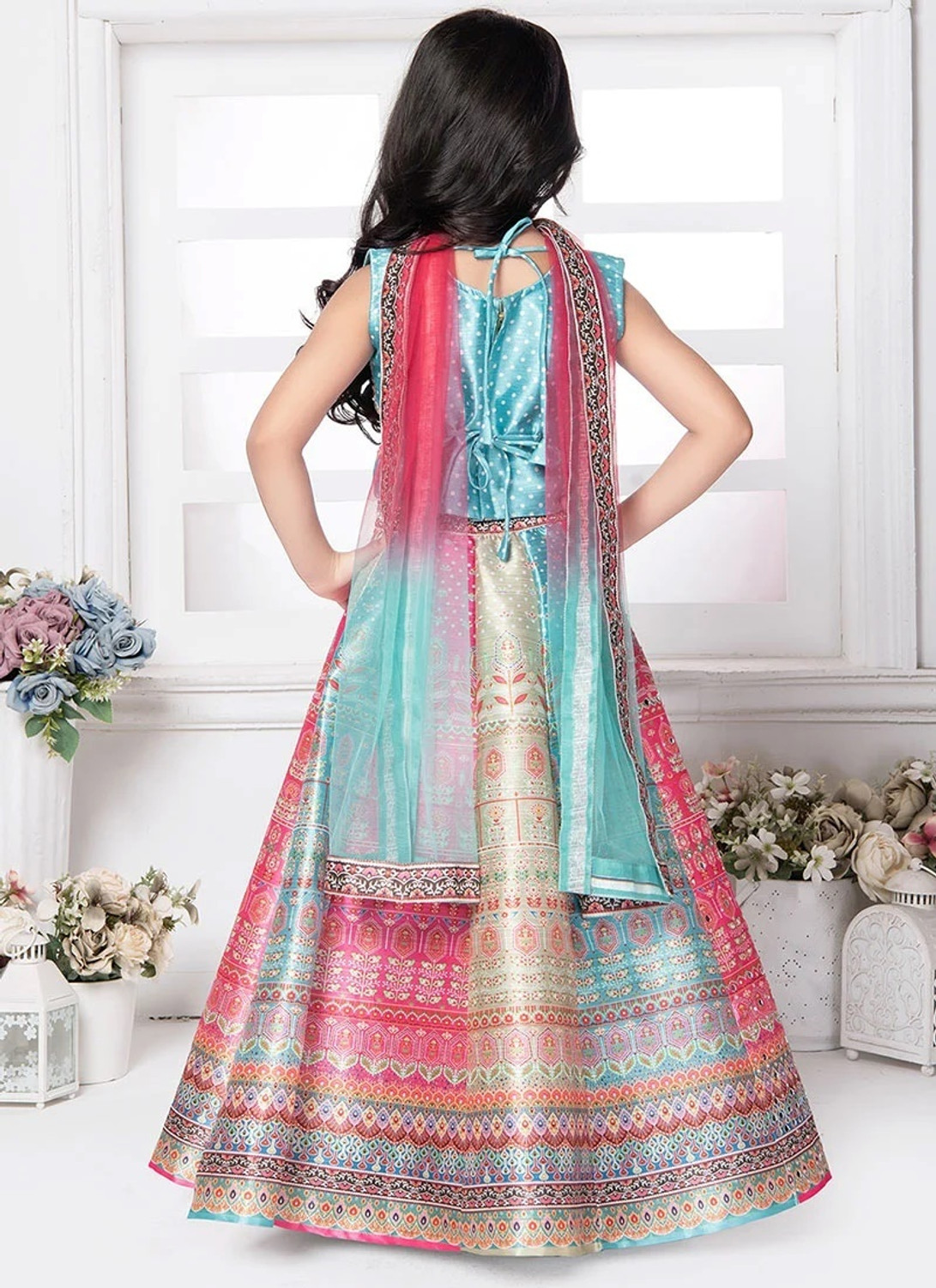 Image of NTURVA Girls Lehenga Choli Party Wear Embellished Lehenga, Choli and Dupatta Set (Multicolor, Pack of 1)