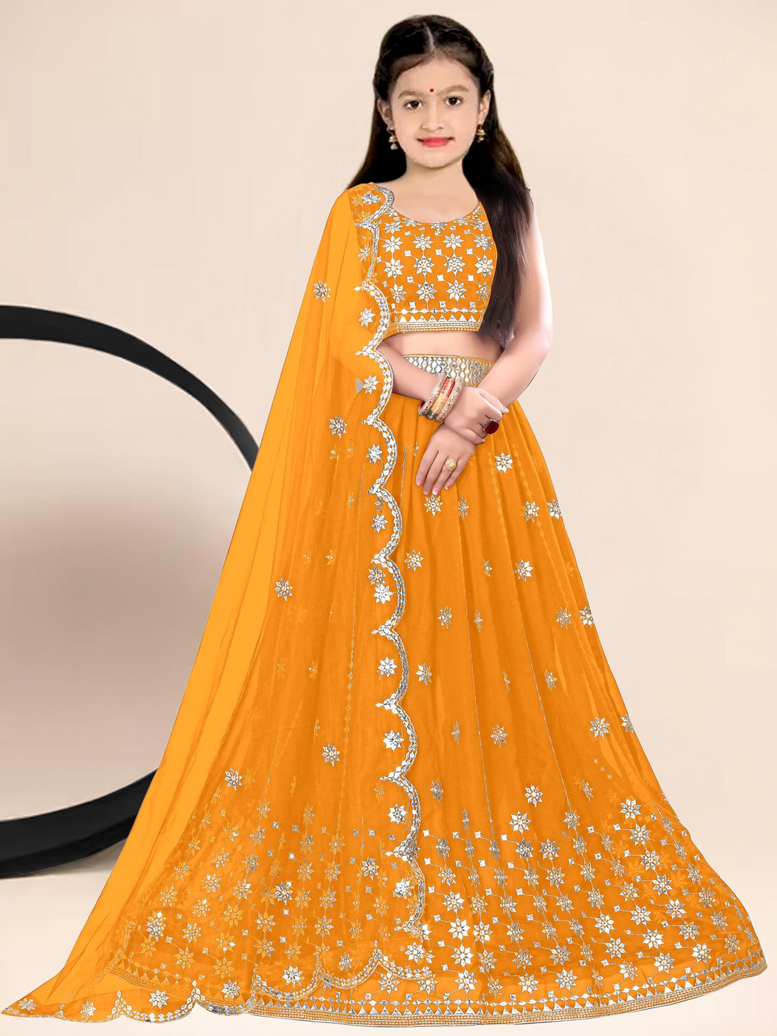 Image of NTURVA Girls Lehenga Choli Party Wear Embellished Lehenga, Choli and Dupatta Set (Multicolor, Pack of 1)
