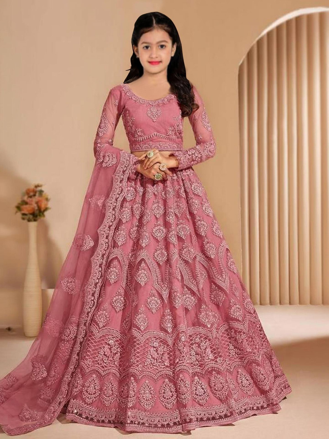 Image of Jay Nagnath fab Indi Girls Lehenga Choli Ethnic Wear Embellished, Printed Lehenga, Choli and Dupatta Set (Multicolor, Pack of 1)