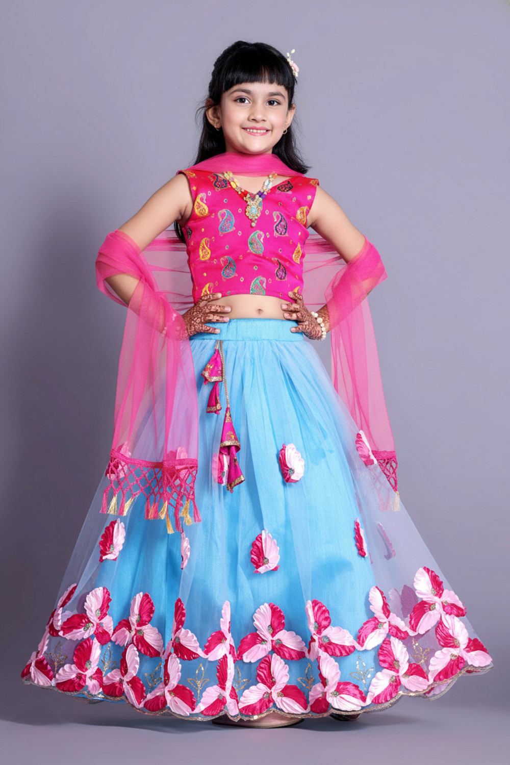 Image of Jay Nagnath fab Indi Girls Lehenga Choli Ethnic Wear Embellished, Printed Lehenga, Choli and Dupatta Set (Multicolor, Pack of 1)