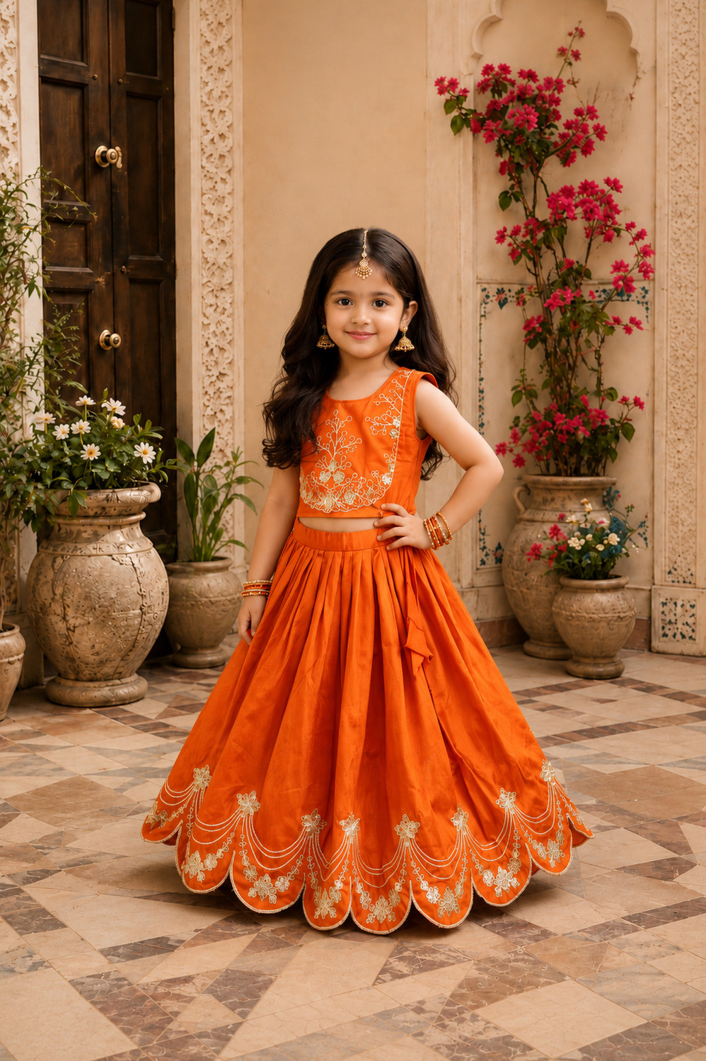 Image of NTURVA Girls Lehenga Choli Party Wear Embellished Lehenga, Choli and Dupatta Set (Multicolor, Pack of 1)