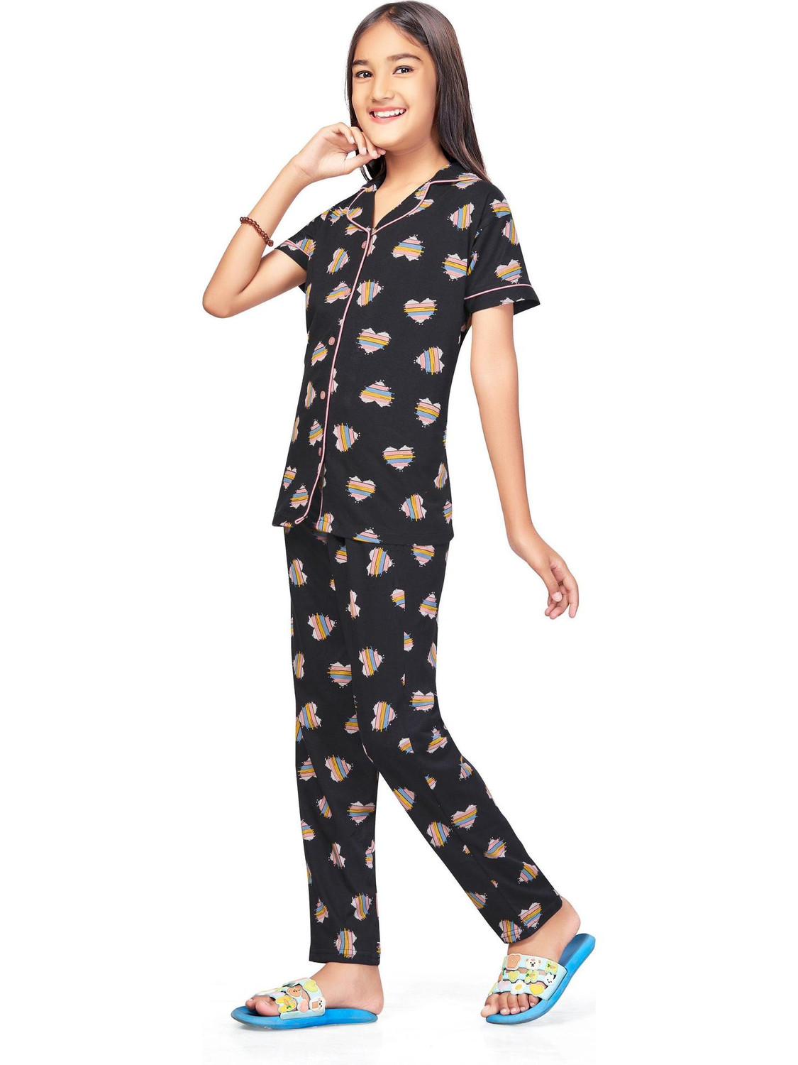 Image of Bloem Girls Printed Cotton Kids Nightwear (Multicolor Pack of 1)
