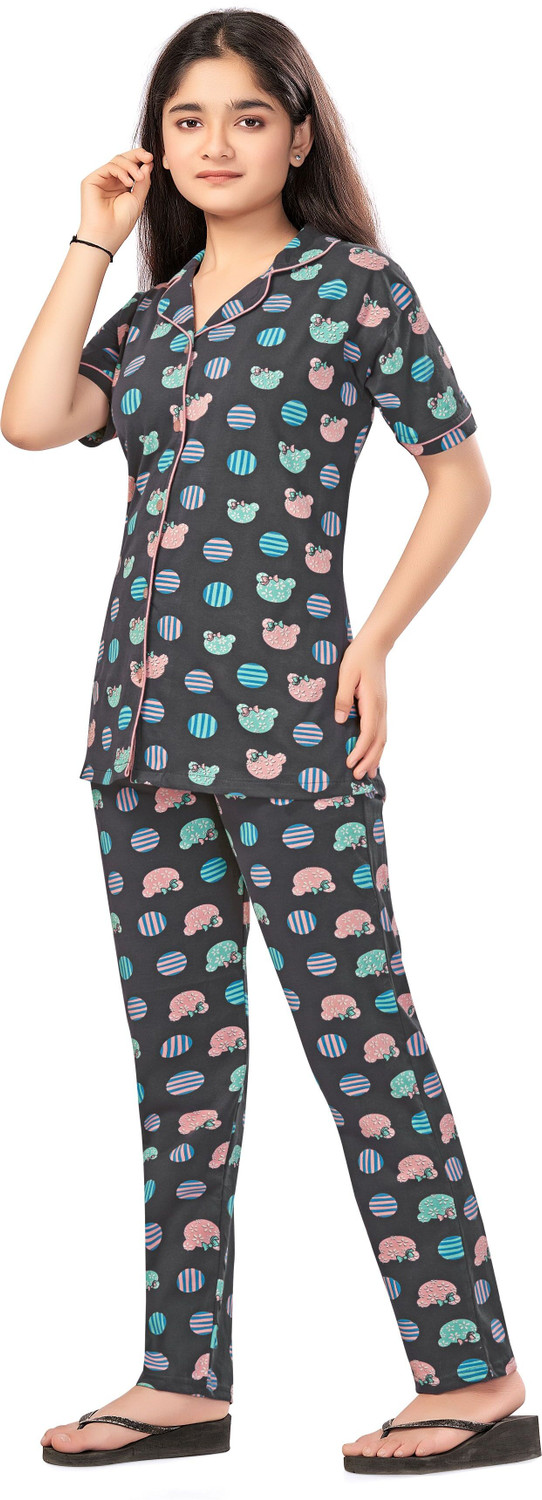 Image of Bloem Girls Printed Cotton Kids Nightwear (Multicolor Pack of 1)
