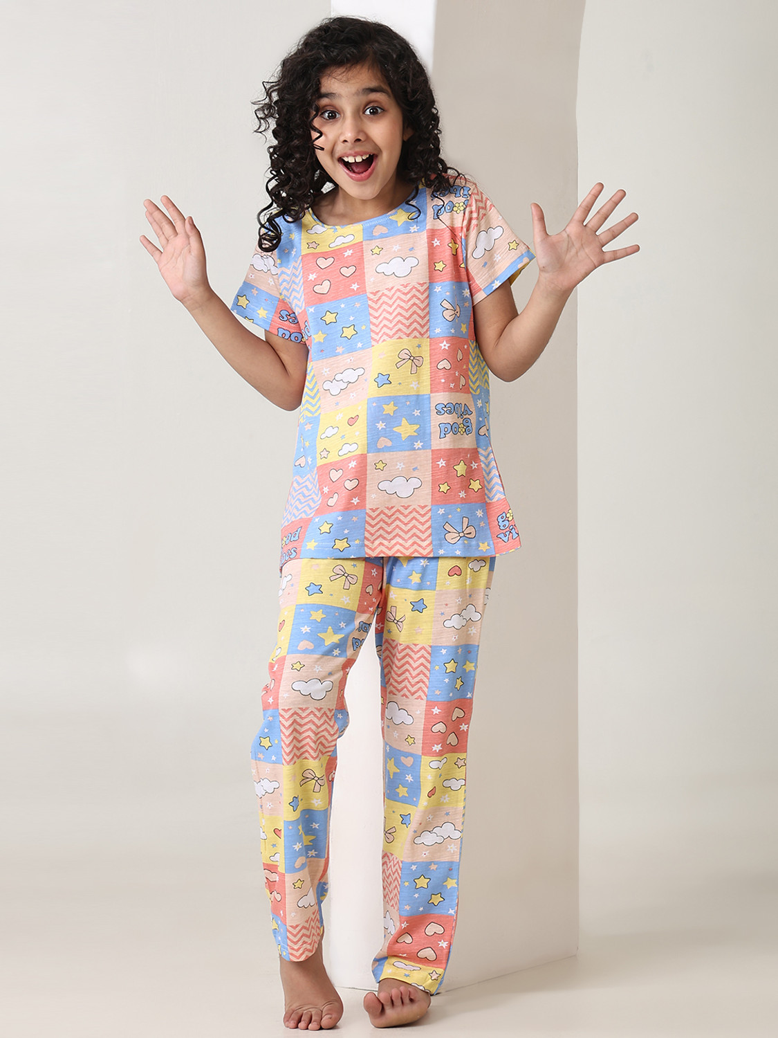 Image of Bloem Girls Printed Cotton Kids Nightwear (Multicolor Pack of 1)