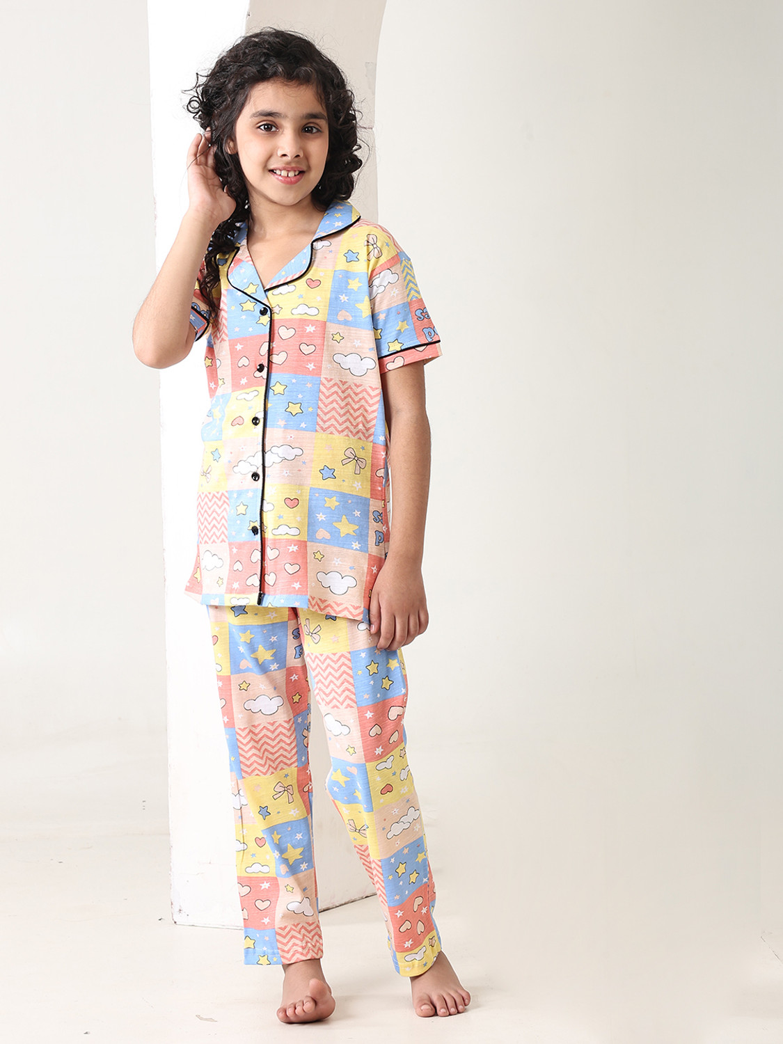 Image of Bloem Girls Printed Cotton Kids Nightwear (Multicolor Pack of 1)