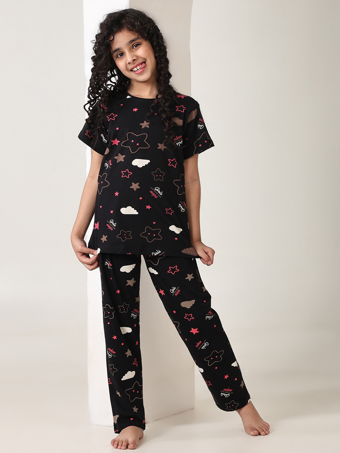 Image of Bloem Girls Printed Cotton Kids Nightwear (Multicolor Pack of 1)