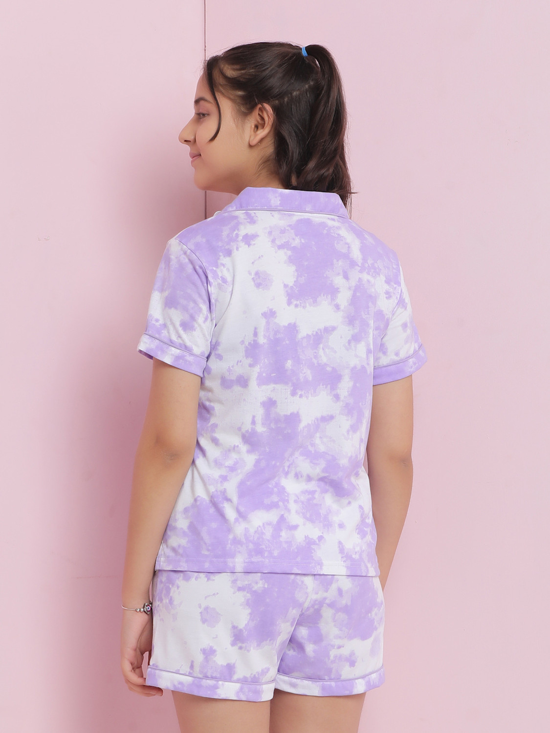 Image of li'l tomatoes Girls Tie - Dye Cotton Kids Nightwear (Purple Pack of 1)
