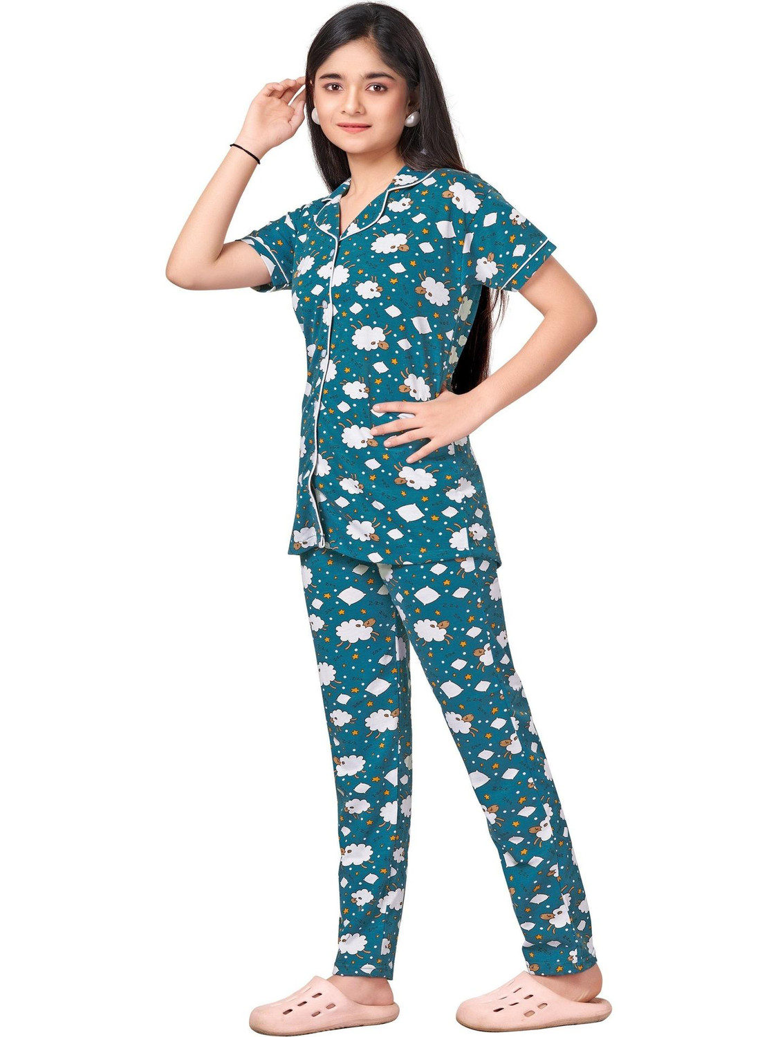 Image of Bloem Girls Printed Cotton Kids Nightwear (Multicolor Pack of 1)