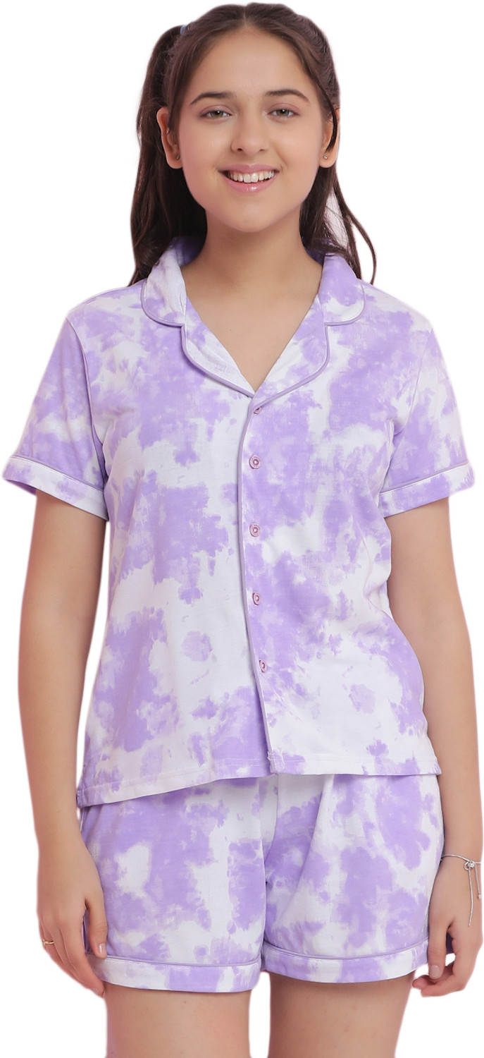 Image of li'l tomatoes Girls Tie - Dye Cotton Kids Nightwear (Purple Pack of 1)
