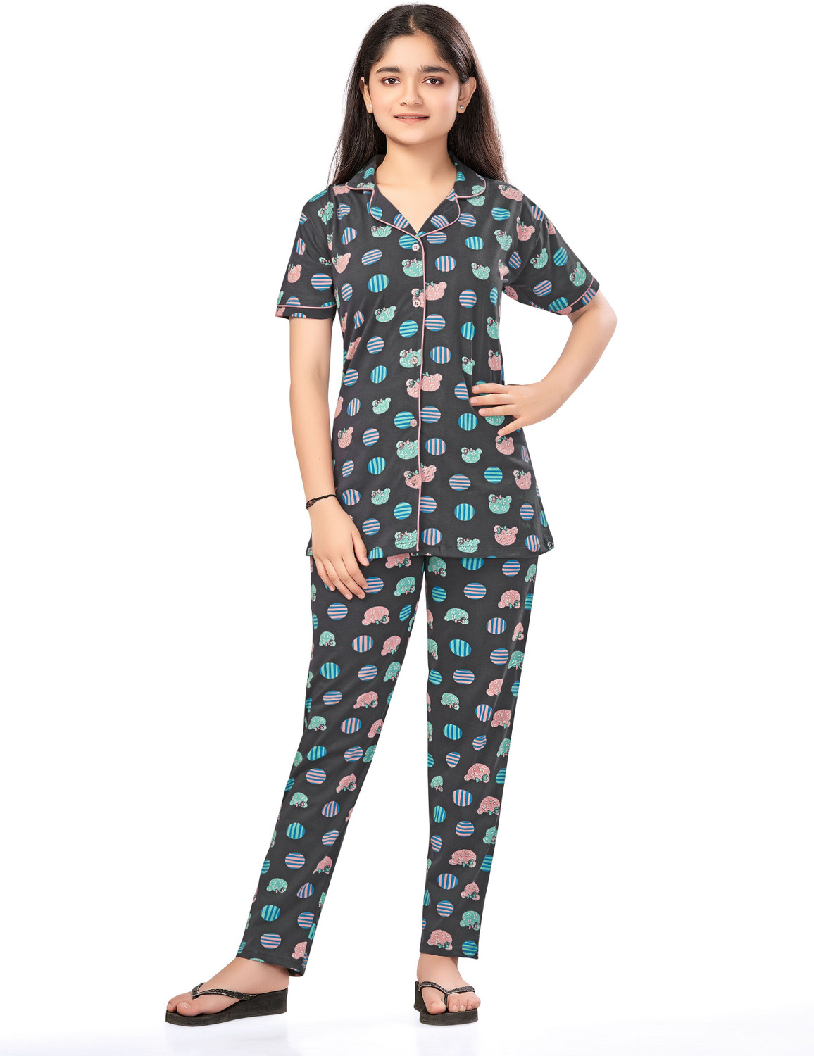 Image of Bloem Girls Printed Cotton Kids Nightwear (Multicolor Pack of 1)