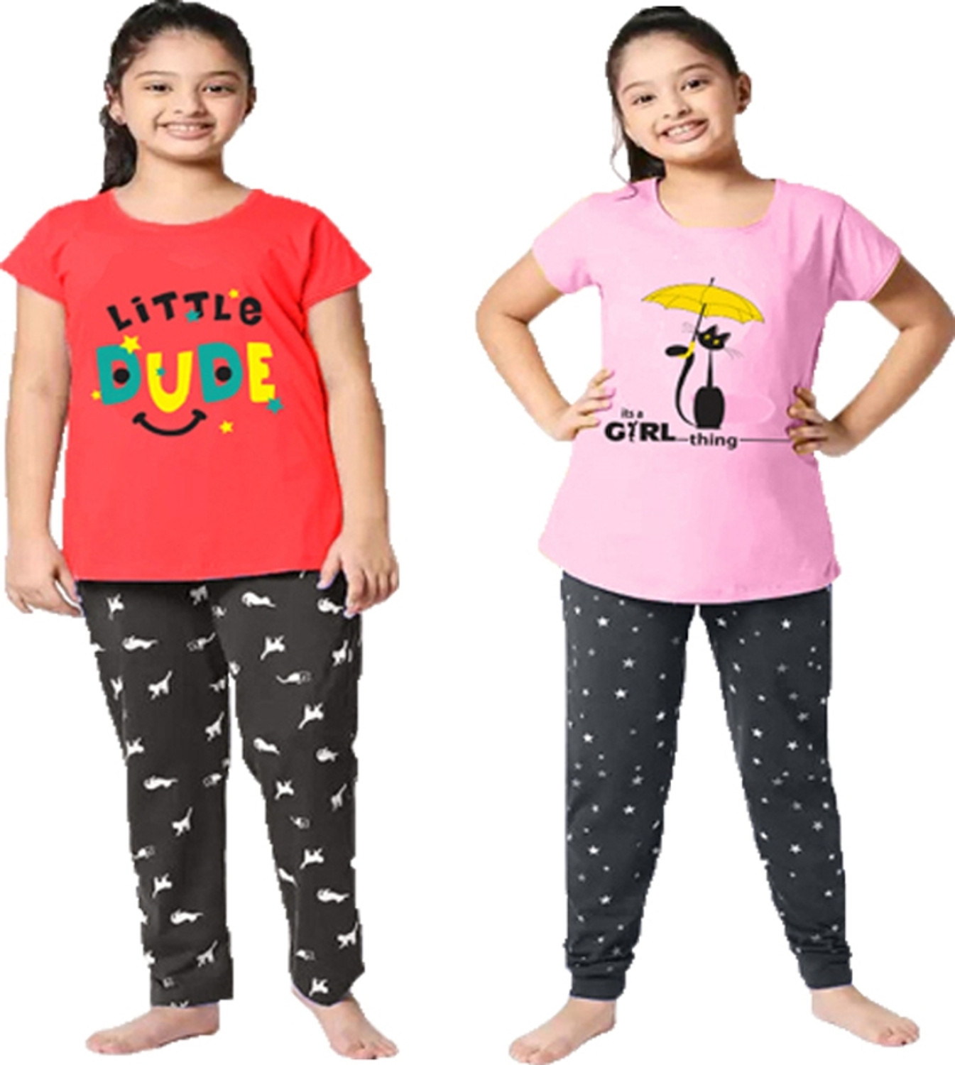Image of Bloem Girls Printed Cotton Kids Nightwear (Multicolor Pack of 1)