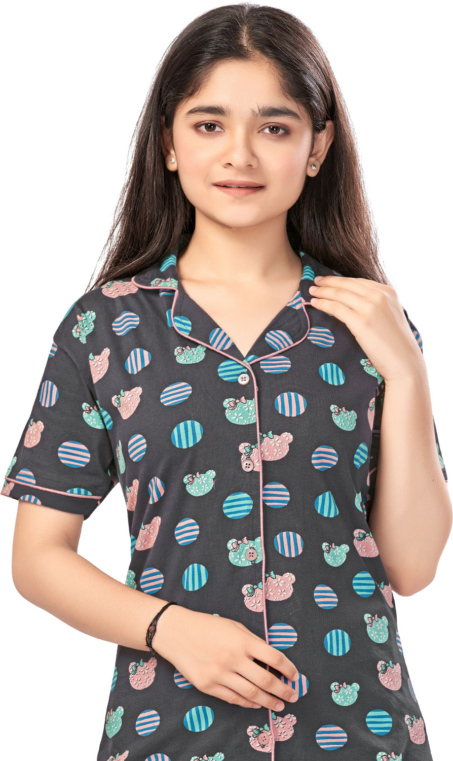 Image of Bloem Girls Printed Cotton Kids Nightwear (Multicolor Pack of 1)