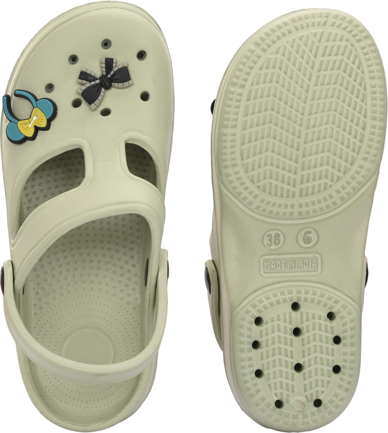 Image of Birde Buckle Clogs For Girls (Light Green , 9-10 Years)