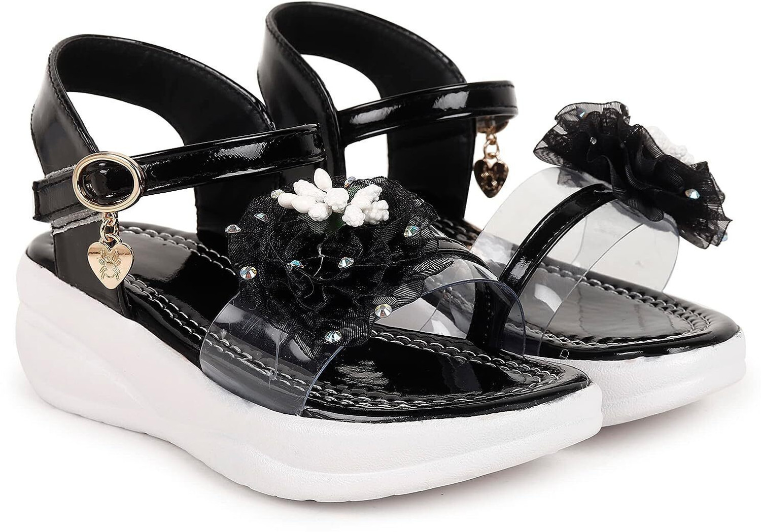 Image of Well Wear Velcro Strappy Sandals For Girls (Black , 3-3.5 Years)