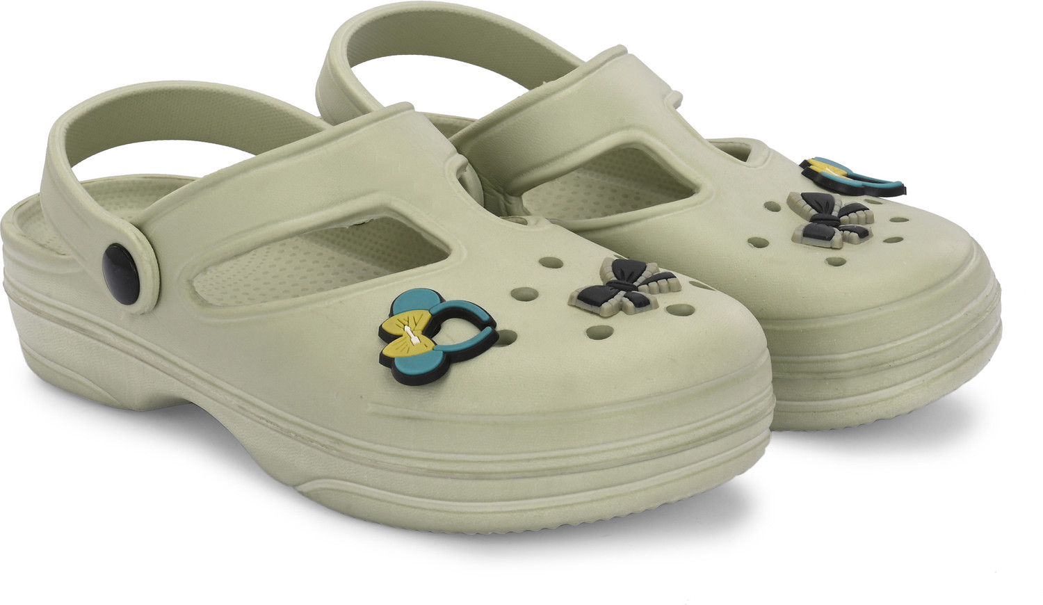Image of Birde Buckle Clogs For Girls (Light Green , 9-10 Years)
