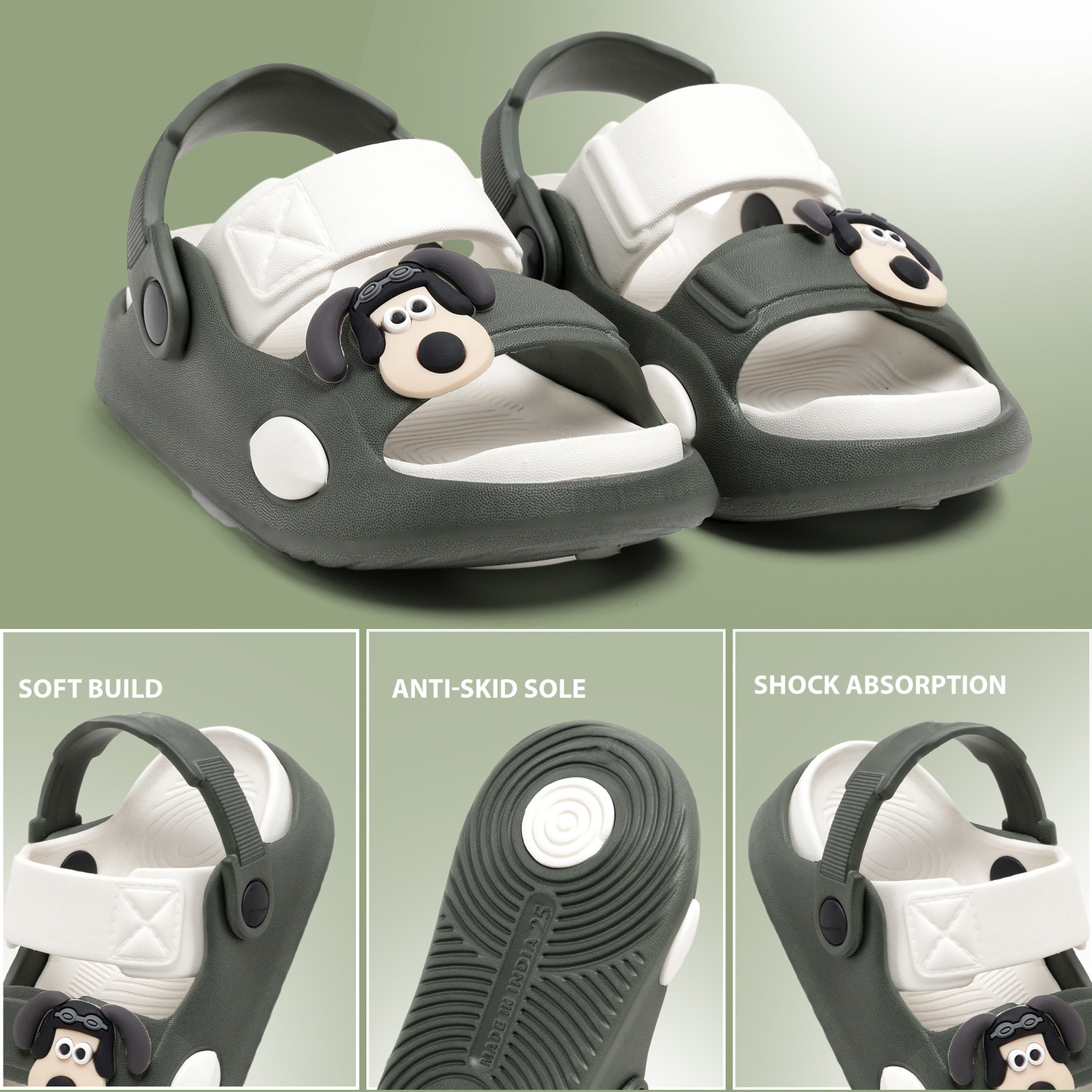 Image of Rizona Goofy Sling Back Clogs For Boys & Girls (Dark Green , 2-2.5 Years)